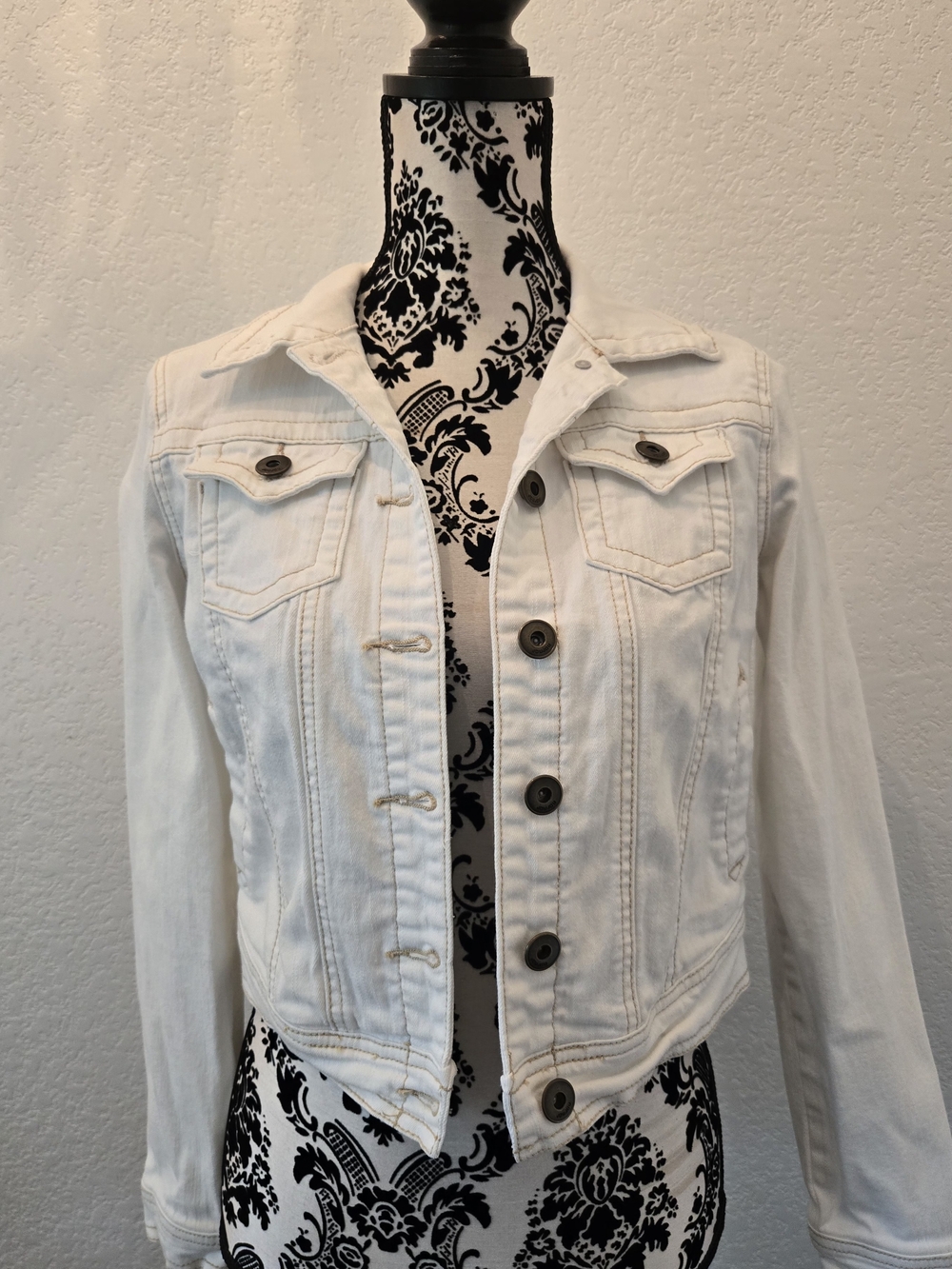 Jou Jou Off-White Denim Jacket with Button Front